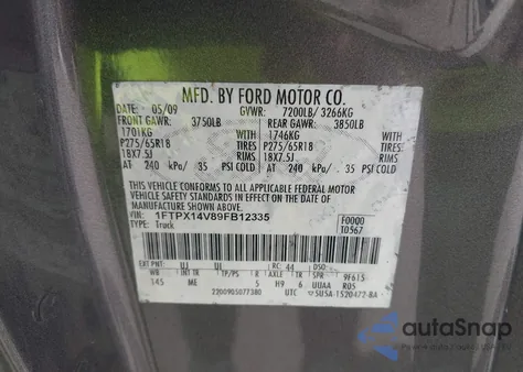 2009 Ford F-150 Fx4/Lariat/Xl/Xlt z USA, uszkodzony, nr VIN 1FTPX14V89FB12335
